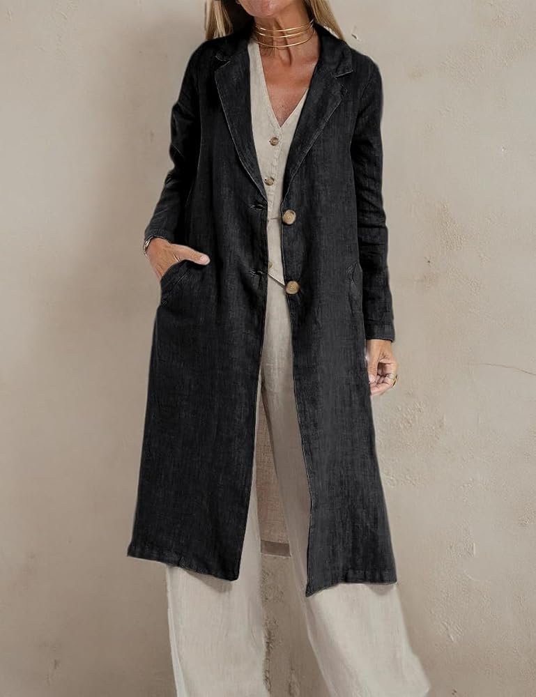 IDEALSANXUN Linen Jackets for Women Linen Blazer Women Long